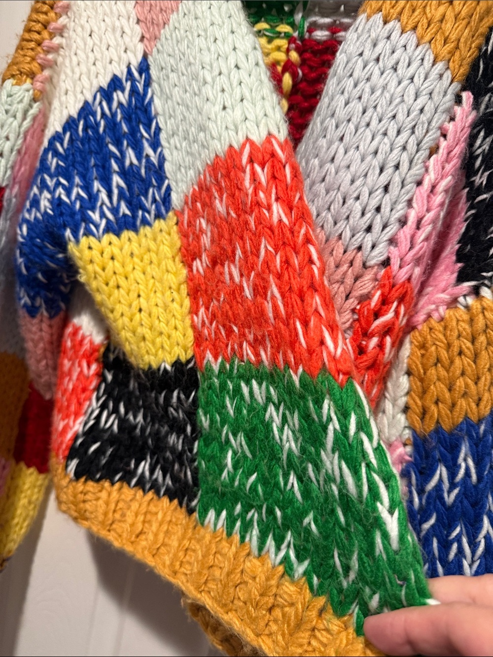 Multicolor Chunky Patchwork Knit Cardigan Sweater - Women - Picture 7 of 7